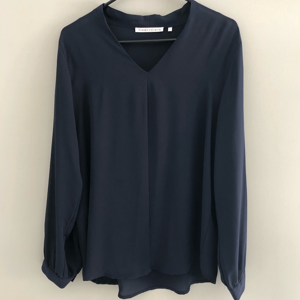 Violet & Claire Sheer Navy Blue Blouse